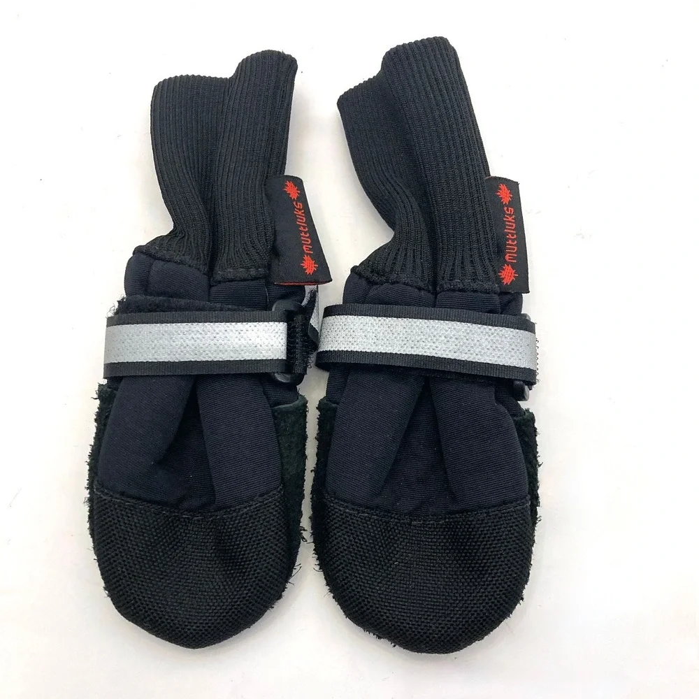 Muttluks Dog Boots Black Suede Bottom Fleece Lined Hook Loop Close XS